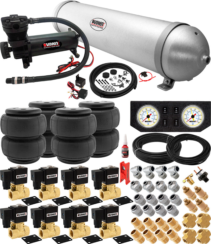 VIXEN AIR VXX1209FW/4850B AIR SUSPENSION KIT FOR TRUCK/CAR BAG/AIR RIDE/SPRING. ON BOARD SYSTEM, 200PSI COMPRESSOR, 5 GALLON ALUMINUM TANK image 0