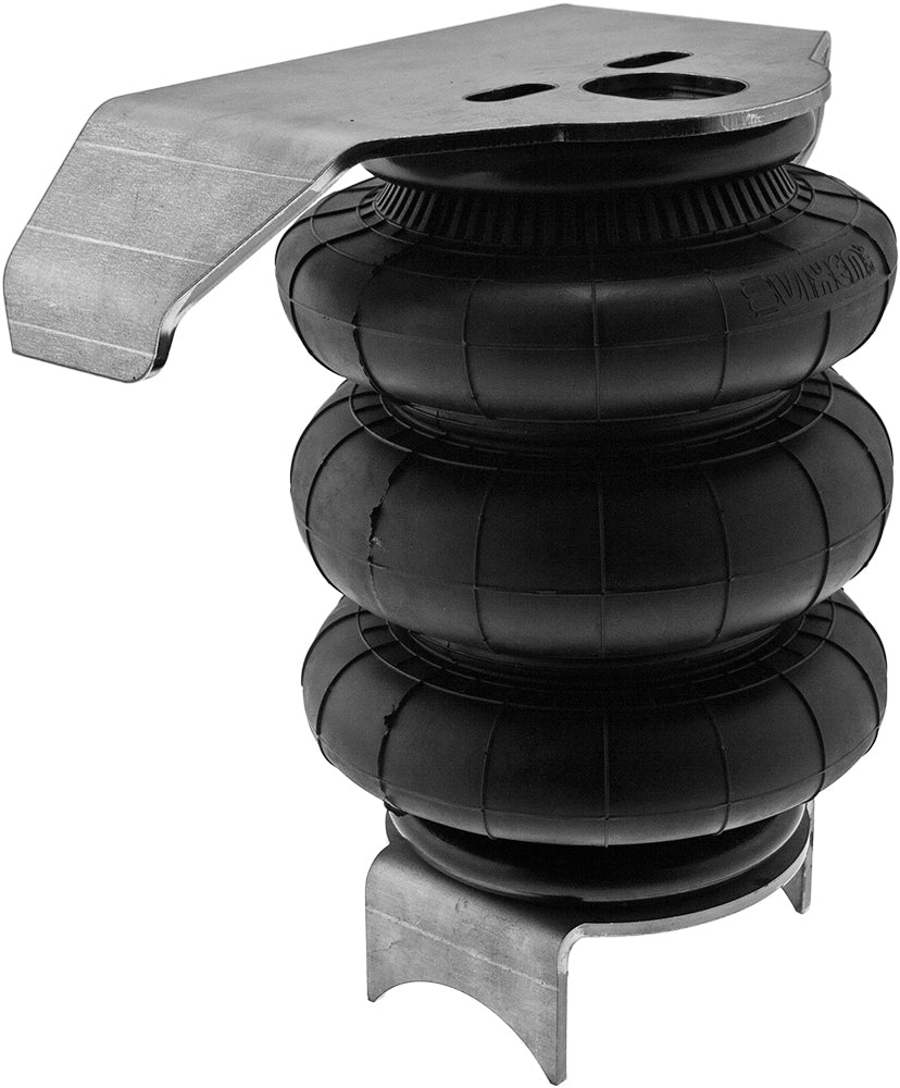 VIXEN AIR VXD26T14S/BB 1/2" NPT SINGLE AIR PORT TRIPLE BELLOW SUSPENSION AIR SPRING/AIR BAGS WITH UNIVERSAL BRACKETS, FITTINGS, SCHRADER VALVES AND 20FT HOSE image 1