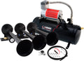 VIXEN HORNS VXO8530/3118B TRIPLE TRUMPET TRAIN AIR HORN BLACK WITH 1.5 GALLON TANK AND 150 PSI COMPRESSOR image 0