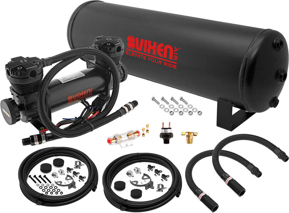 VIXEN AIR VXO8841DB 4 GALLON STEEL AIR TANK WITH DUAL CYLINDER 300 PSI AIR COMPRESSOR ONBOARD AIR SYSTEM image 0