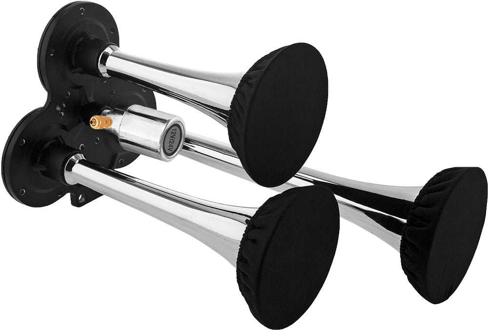 VIXEN HORNS VXH3311C/P TRIPLE TRUMPET TRAIN AIR HORN WITH COVERS CHROME PLATED image 1