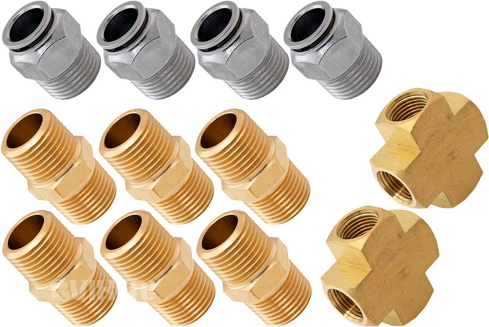 VIXEN AIR VXK1231 SET OF FITTINGS FOR FOUR 1/2" NPT AIR VALVES USING 1/2" OD AIR LINES image 0