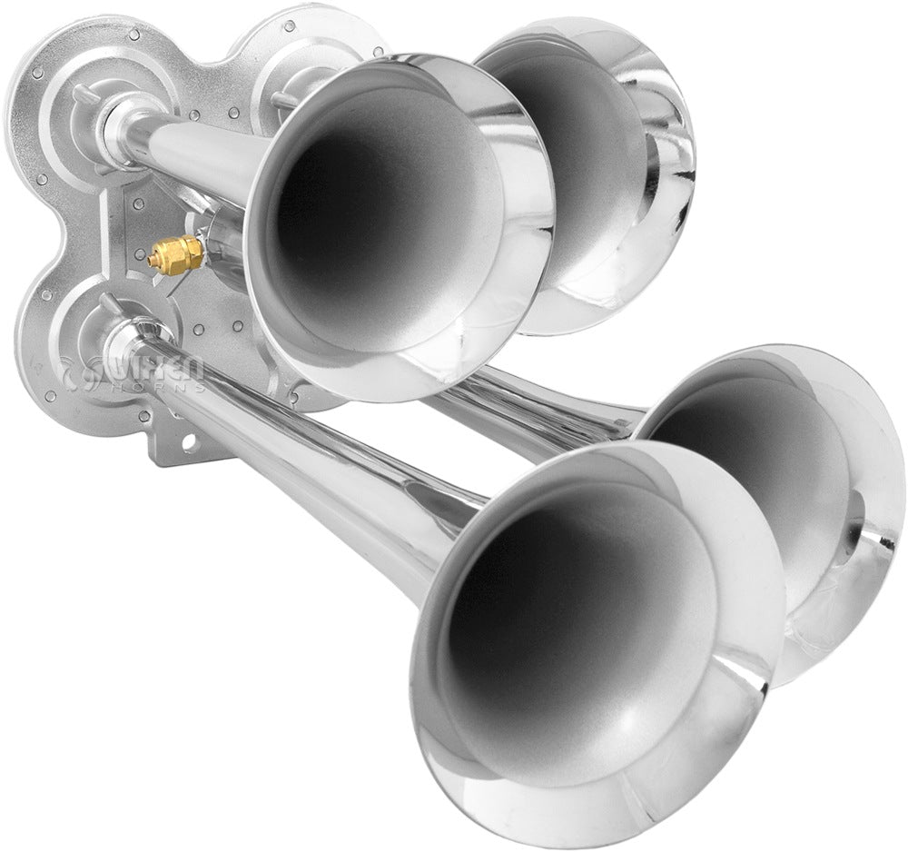 VIXEN HORNS VXO8705/4114 QUAD TRUMPET TRAIN AIR HORN CHROME PLATED WITH 0.5 GALLON TANK AND 150 PSI COMPRESSOR image 3