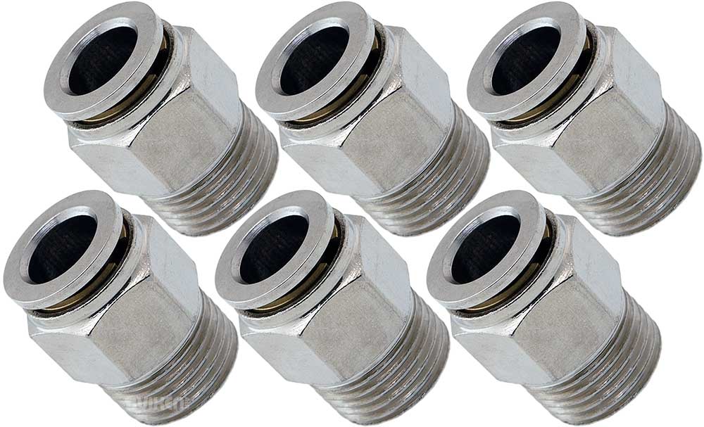 VIXEN AIR VXA7383-6 3/8″ NPT MALE TO PUSH TO CONNECT (PTC) FOR 3/8″ OD HOSE STRAIGHT PNEUMATIC FITTING (6 PACK) image 0