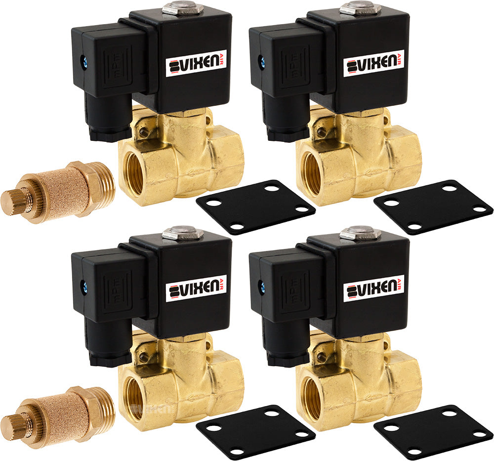 VIXEN AIR VXF4012M-4 12V 1/2″ NPT HIGH FLOW ELECTRIC AIR VALVE (4-PACK) WITH TWO 1/2" FLOW/DUMP CONTROL VALVE image 0