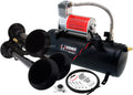 VIXEN HORNS VXO8530/3114B TRIPLE TRUMPET TRAIN AIR HORN BLACK WITH 1.5 GALLON TANK AND 150 PSI COMPRESSOR image 0