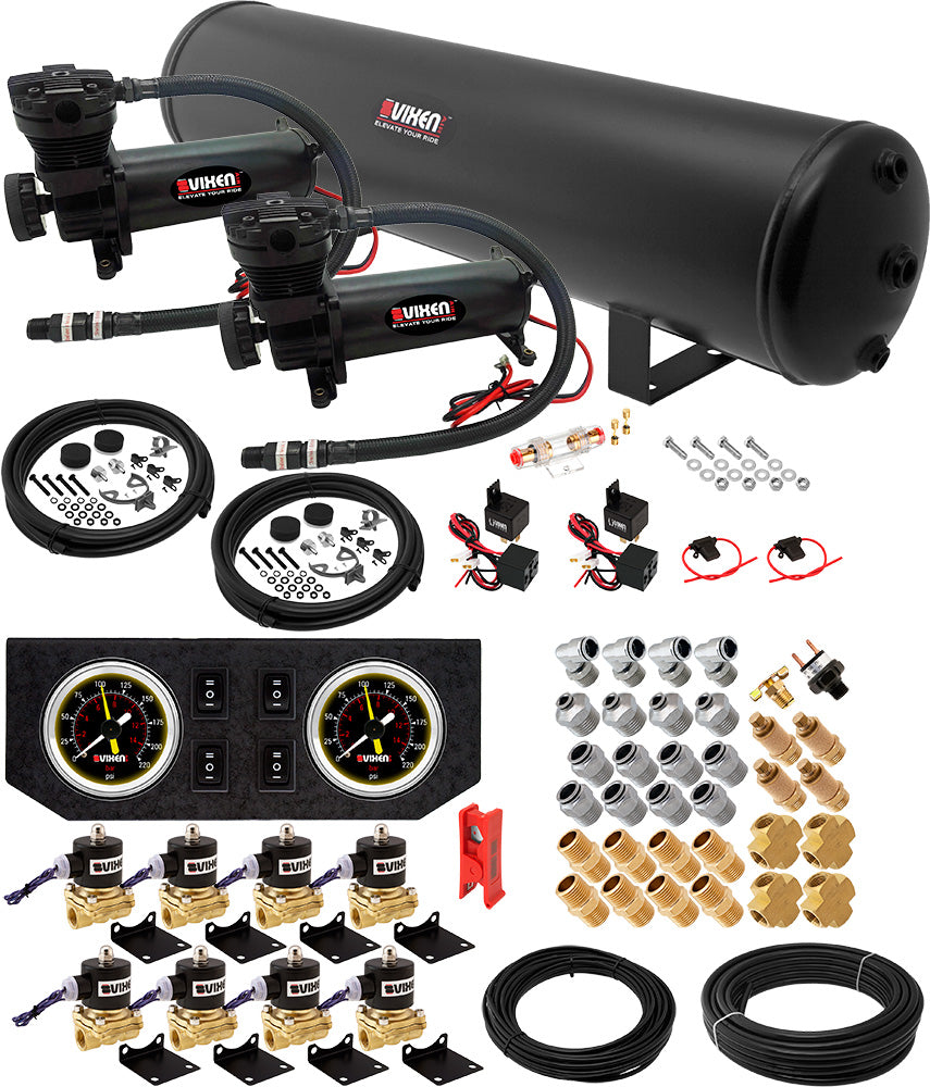 VIXEN AIR VXX1208GB/4852DB AIR SUSPENSION KIT FOR TRUCK/CAR BAG/AIR RIDE/SPRING. ON BOARD SYSTEM, DUAL 200PSI COMPRESSOR, 5 GALLON TANK image 0