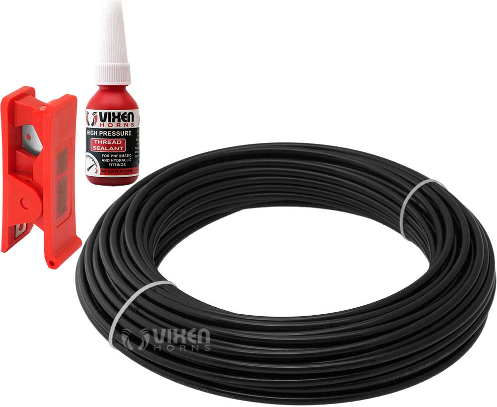 VIXEN HORNS VXA7146K 1/4″ OD NYLON/PLASTIC HOSE (100 FT) WITH THREAD SEALANT AND HOSE CUTTER image 0