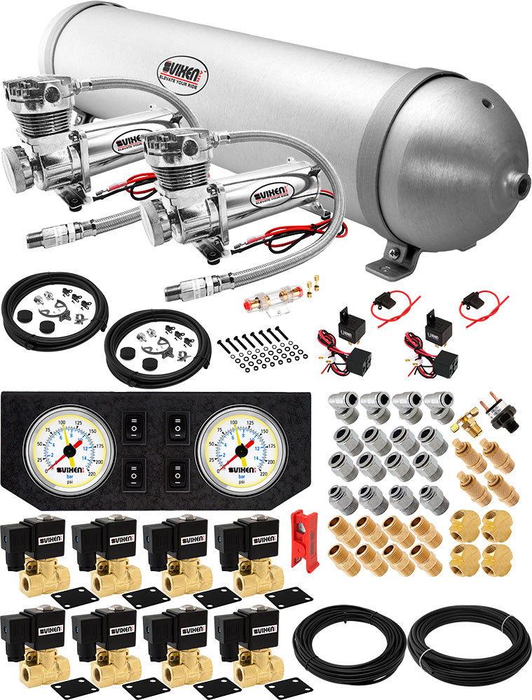 VIXEN AIR VXX3805GW/4850DC AIR SUSPENSION KIT FOR TRUCK/CAR BAG/AIR RIDE/SPRING. ON BOARD SYSTEM, DUAL 200PSI COMPRESSOR, 5 GALLON ALUMINUM TANK image 0