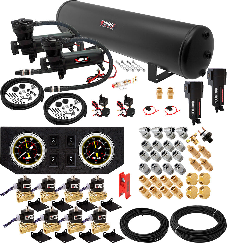 VIXEN AIR VXX3804GB/4852DBF AIR SUSPENSION KIT FOR TRUCK/CAR BAG/AIR RIDE/SPRING. ON BOARD SYSTEM, DUAL 200PSI COMPRESSOR, 5 GALLON TANK image 0