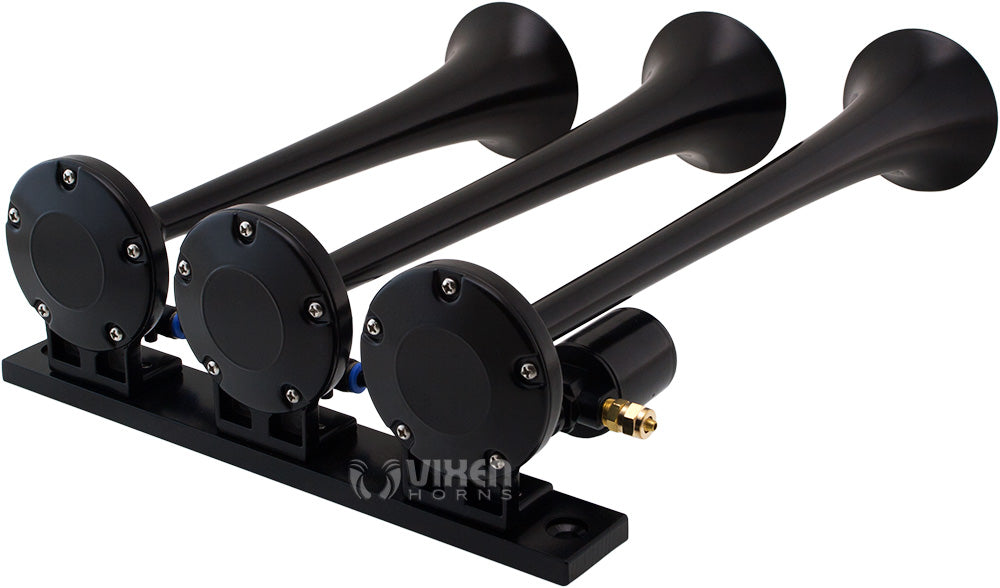 VIXEN HORNS VXO8715B/3118B TRIPLE TRUMPET TRAIN AIR HORN BLACK WITH 1.5 GALLON TANK AND 150 PSI COMPRESSOR image 2