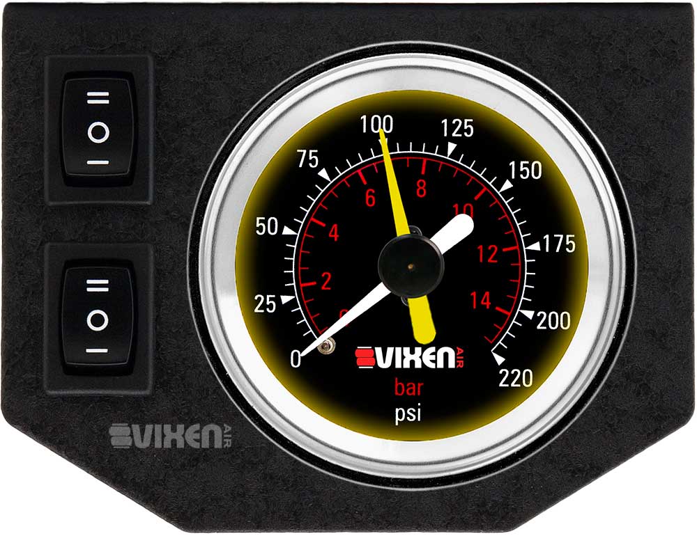 VIXEN AIR VXF2CM0125B/BB 4 VALVE SUSPENSION MANIFOLD WITH TWO 2500 AIR SPRINGS WITH UNIVERSAL BRACKETS, ONE DUAL NEEDLE BLACK GAUGE PANEL, 3/8" OD HOSE 50 FT, 1/4" OD HOSE 35 FT AND FITTINGS image 7