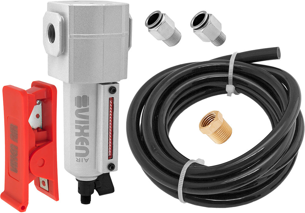 VIXEN AIR VXK3914C 3/8" NPT IN-LINE ALUMINUM AIR FILTER/WATER TRAP KIT SILVER image 0
