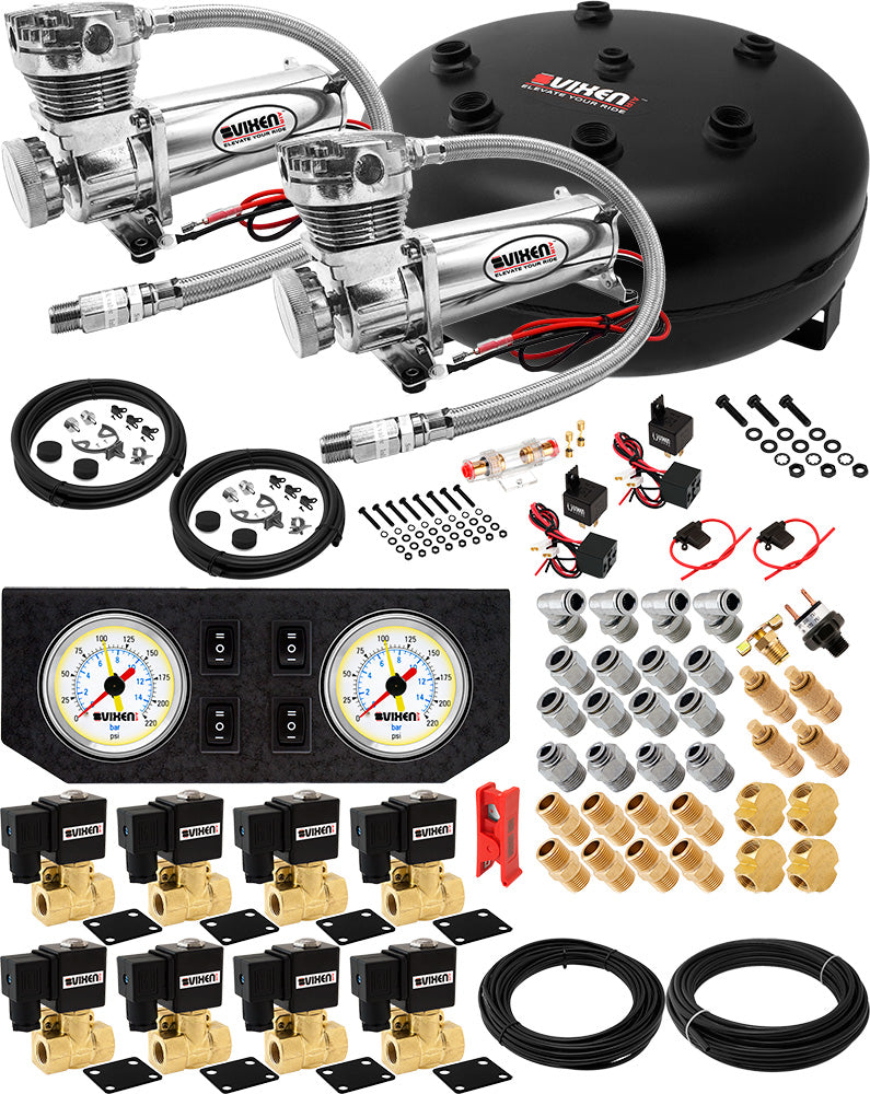 VIXEN AIR VXX3805GW/4840DC AIR SUSPENSION KIT FOR TRUCK/CAR BAG/AIR RIDE/SPRING. ON BOARD SYSTEM, DUAL 200PSI COMPRESSOR, 4 GALLON TANK image 0