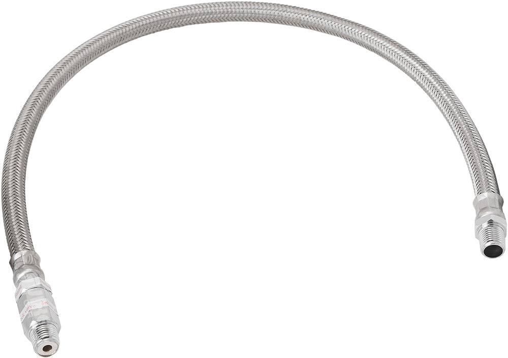 VIXEN HORNS VXA7334 STAINLESS STEEL BRAIDED LEADER HOSE WITH CHECK VALVE 1/4" TO 1/4" MALE NPT 24" CHROME COLOR image 0