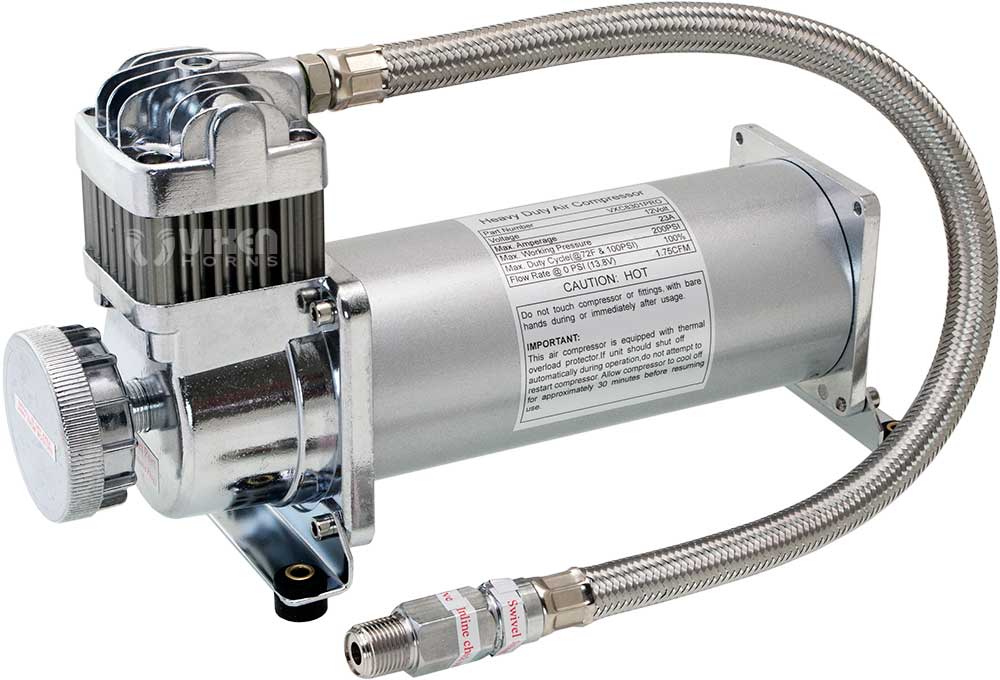 VIXEN HORNS VXO8341PRO/4318C2 DUAL QUAD TRUMPET TRAIN AIR HORN CHROME PLATED WITH 4 GALLON TANK AND 200 PSI COMPRESSOR image 4