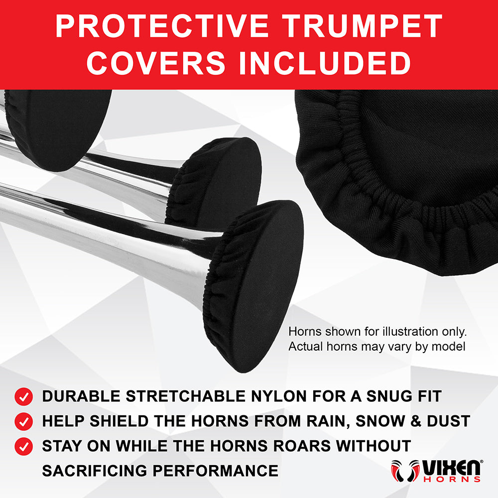 VIXEN HORNS VXH4124B/P FOUR TRUMPET TRAIN AIR HORN WITH COVERS BLACK