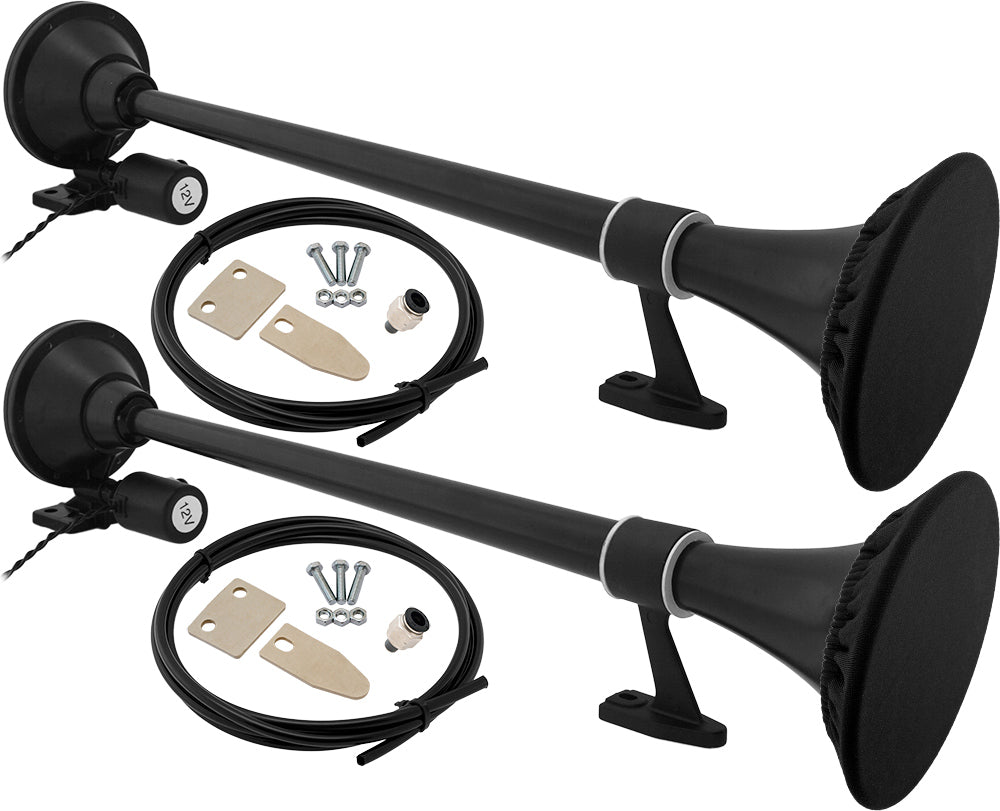 VIXEN HORNS VXH1164BX2/P SEMI TRUCK SINGLE AIR HORN WITH COVERS BLACK (DUAL PACK)