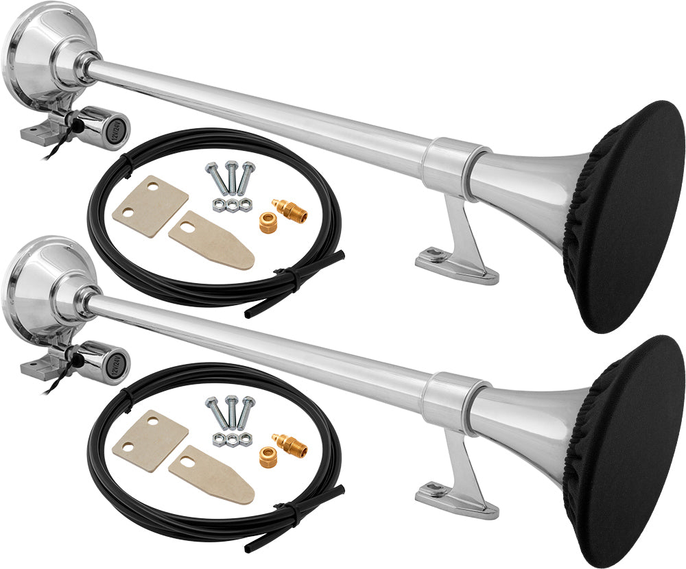 VIXEN HORNS VXH1164X2/P SEMI TRUCK SINGLE AIR HORN WITH COVERS CHROME PLATED (DUAL PACK)