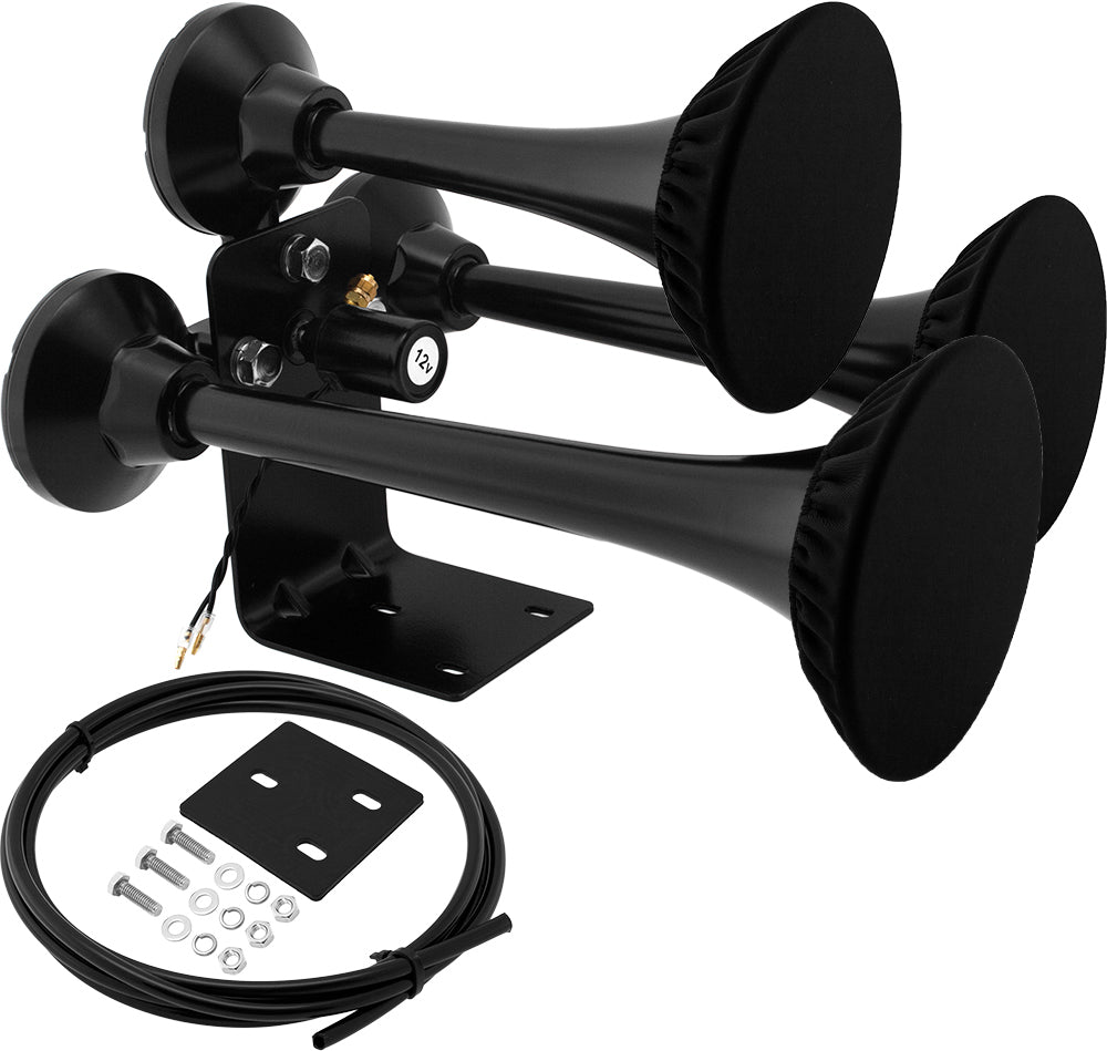 VIXEN HORNS VXH3318B/P TRIPLE TRUMPET TRAIN AIR HORN WITH COVERS BLACK