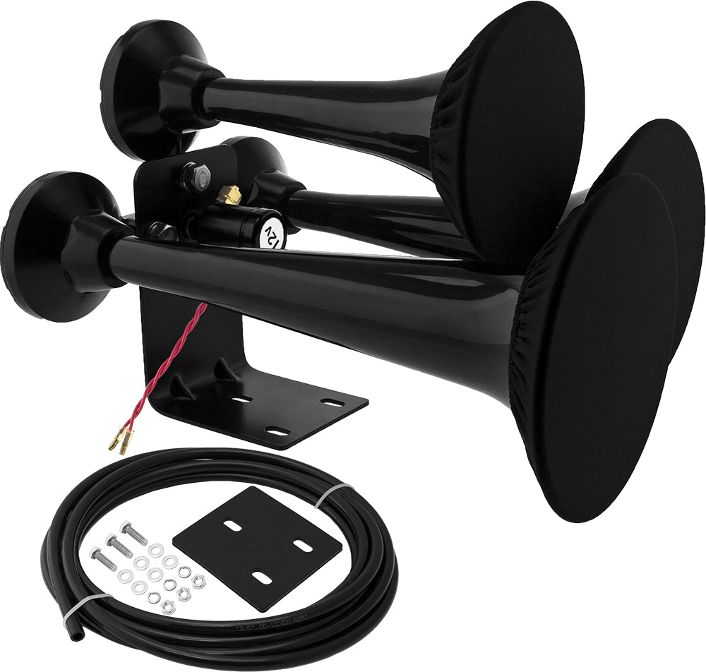 VIXEN HORNS VXH3318XB/P TRIPLE TRUMPET TRAIN AIR HORN WITH COVERS BLACK