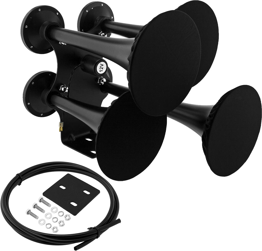 VIXEN HORNS VXH4318B/P FOUR TRUMPET TRAIN AIR HORN WITH COVERS BLACK