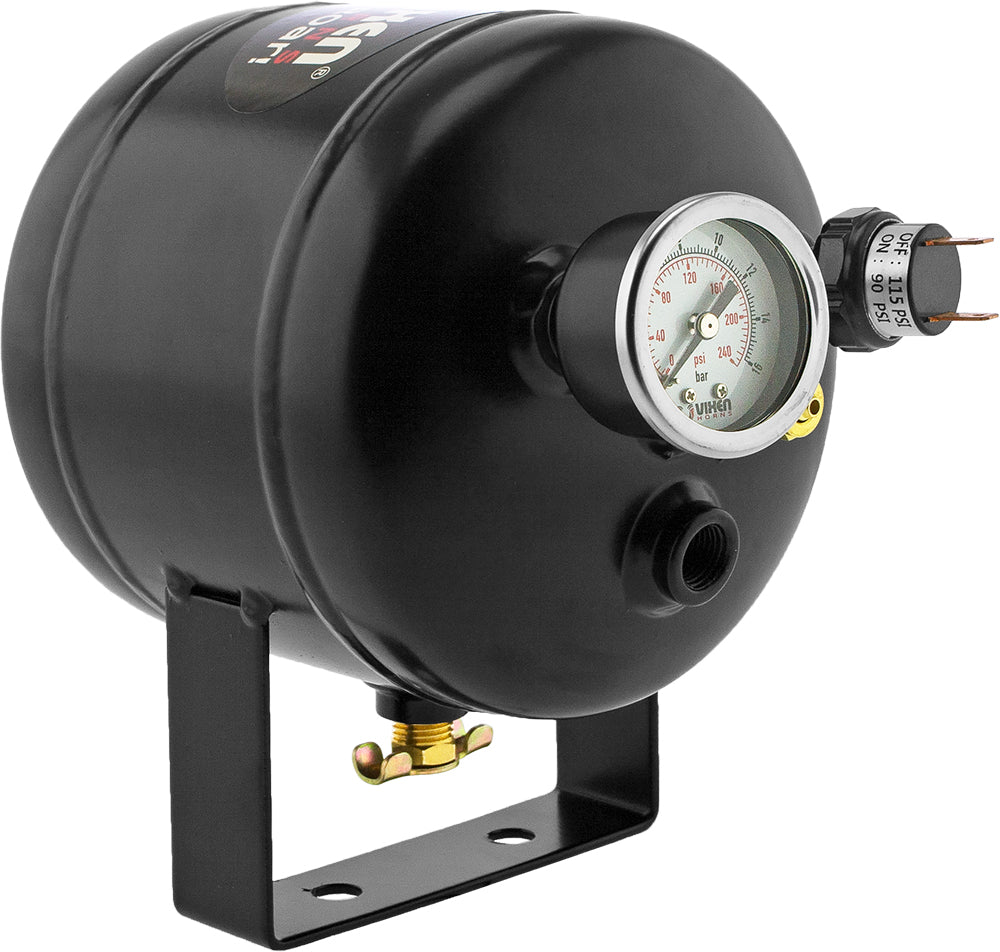 VIXEN HORNS VXO8805/3114B TRIPLE TRUMPET TRAIN AIR HORN BLACK WITH 0.5 GALLON TANK AND 150 PSI COMPRESSOR