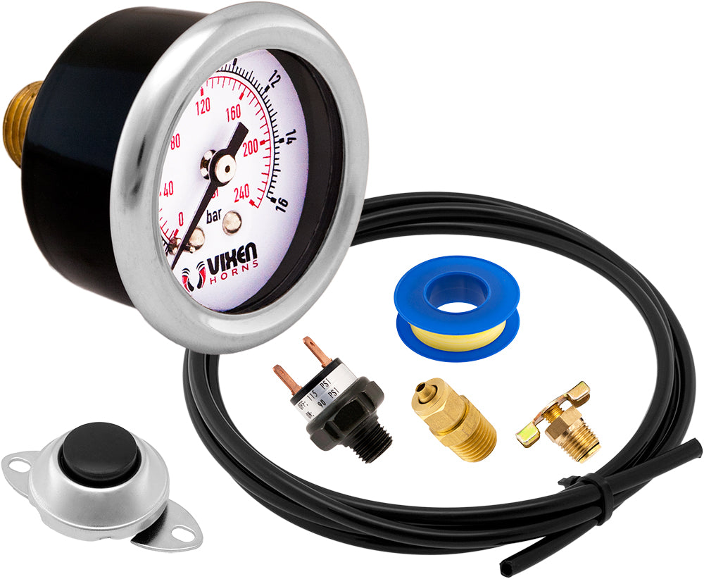 VIXEN HORNS VXO8805/3114B TRIPLE TRUMPET TRAIN AIR HORN BLACK WITH 0.5 GALLON TANK AND 150 PSI COMPRESSOR