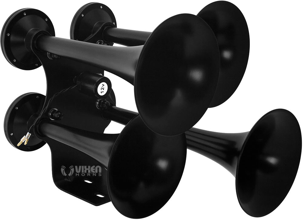 VIXEN HORNS VXO8560/4318B QUAD TRUMPET TRAIN AIR HORN BLACK WITH 2 GALLON TANK AND 150 PSI COMPRESSOR image 1
