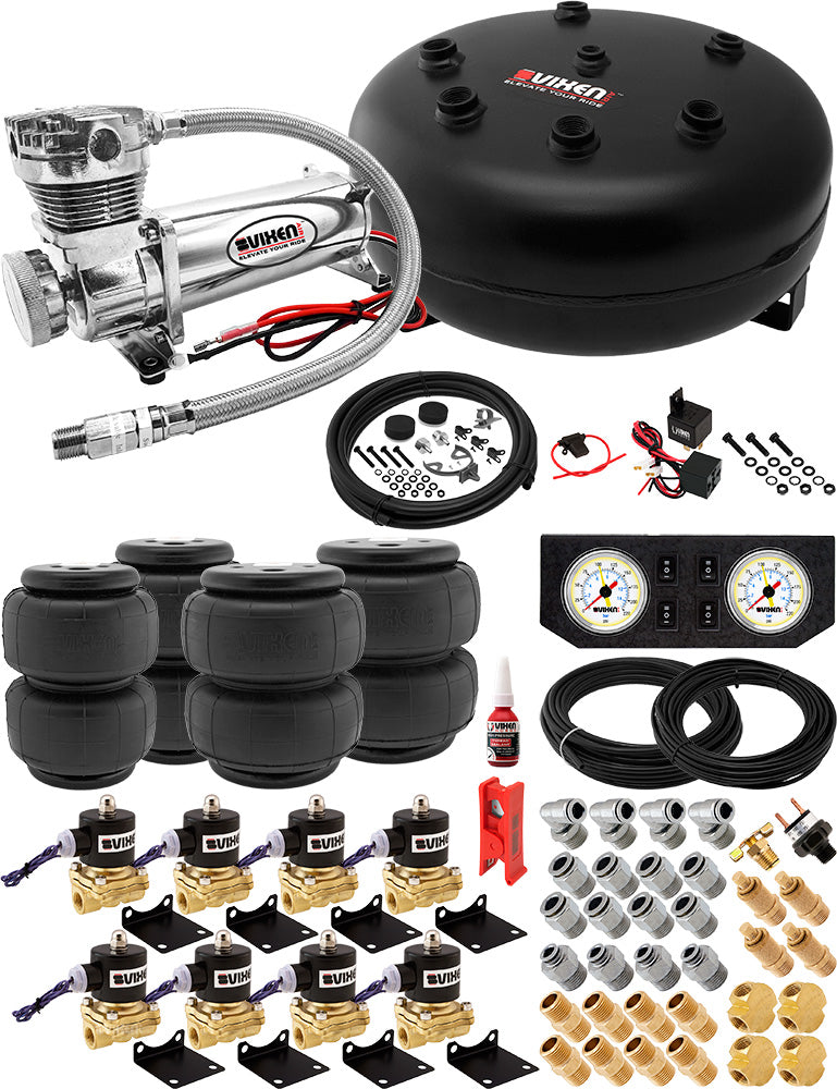 VIXEN AIR VXX3804PW/4840C AIR SUSPENSION KIT FOR TRUCK/CAR/AIR RIDE. ON BOARD SYSTEM - 200 PSI COMPRESSOR, 4 GALLON TANK image 0