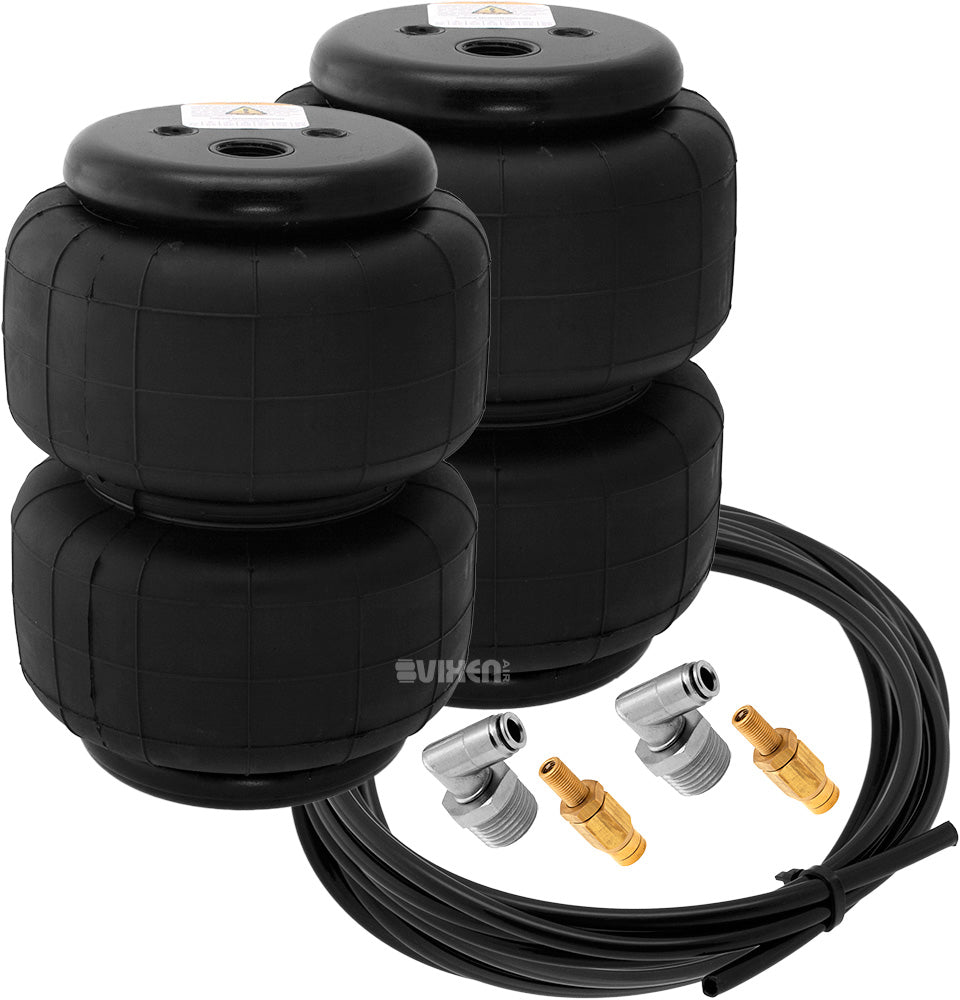 VIXEN AIR VXD2514S 1/2" NPT SINGLE AIR PORT SUSPENSION AIR SPRING/AIR BAG WITH SCHRADER VALVES AND 20FT HOSE (DUAL PACK) image 0
