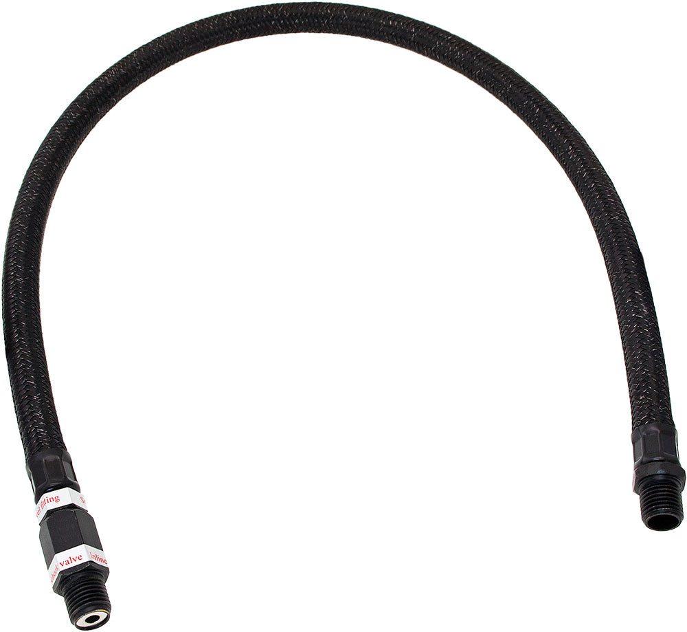 VIXEN HORNS VXA7334B STAINLESS STEEL BRAIDED LEADER HOSE WITH CHECK VALVE 1/4" TO 1/4" MALE NPT 24" BLACK image 0