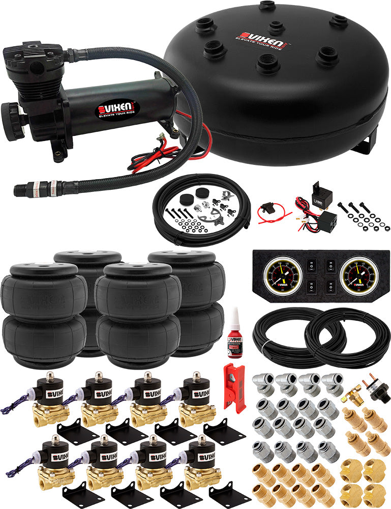 VIXEN AIR VXX3804FB/4840B AIR SUSPENSION KIT FOR TRUCK/CAR BAG/AIR RIDE/SPRING. ON BOARD SYSTEM, 200PSI COMPRESSOR, 4 GALLON TANK image 0