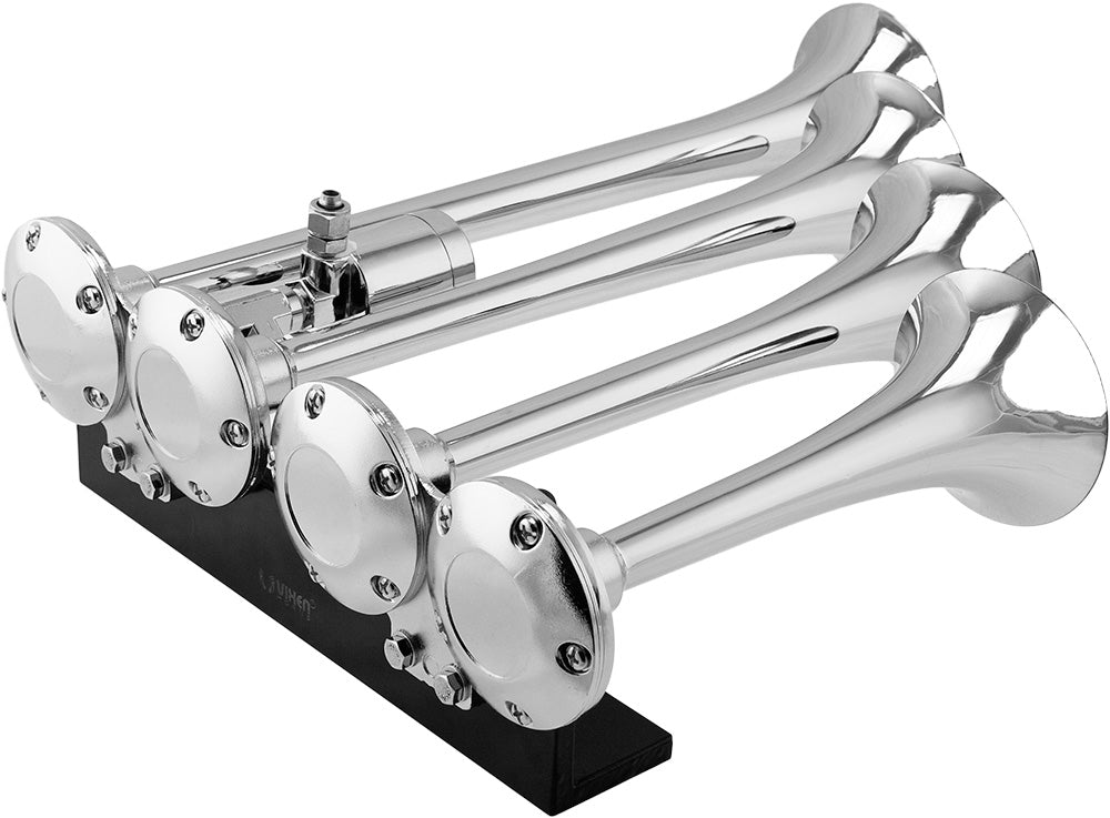 VIXEN HORNS VXO8330/4124XC QUAD TRUMPET TRAIN AIR HORN CHROME PLATED WITH 3 GALLON TANK AND 200 PSI COMPRESSOR image 2