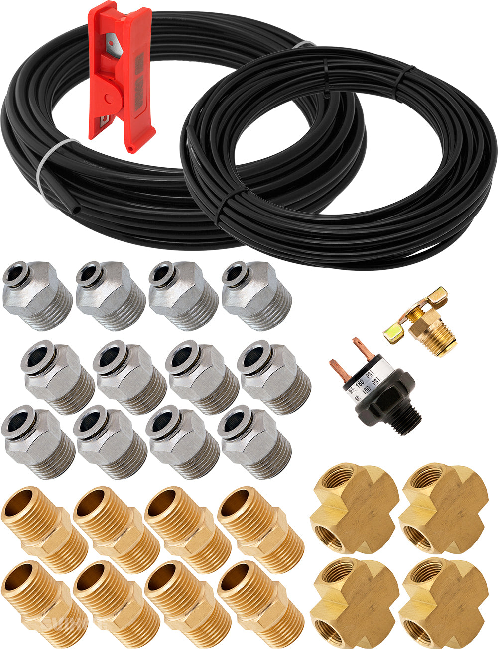 VIXEN AIR VXK1202H SET OF FITTINGS FOR EIGHT 1/2" NPT AIR VALVES WITH 50 FEET 3/8" AND 1/4" OD AIR LINES, PRESSURE SWITCH INCLUDED image 0