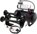 VIXEN HORNS VXO8560/3318B TRIPLE TRUMPET TRAIN AIR HORN BLACK WITH 2 GALLON TANK AND 150 PSI COMPRESSOR image 0