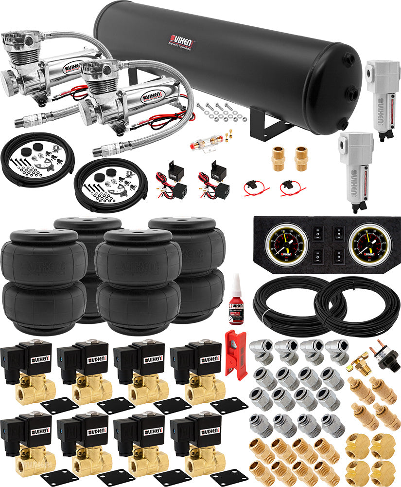 VIXEN AIR VXX3805FB/4852DCF AIR SUSPENSION KIT FOR TRUCK/CAR BAG/AIR RIDE/SPRING. ON BOARD SYSTEM, DUAL 200PSI COMPRESSOR, 5 GALLON TANK image 0