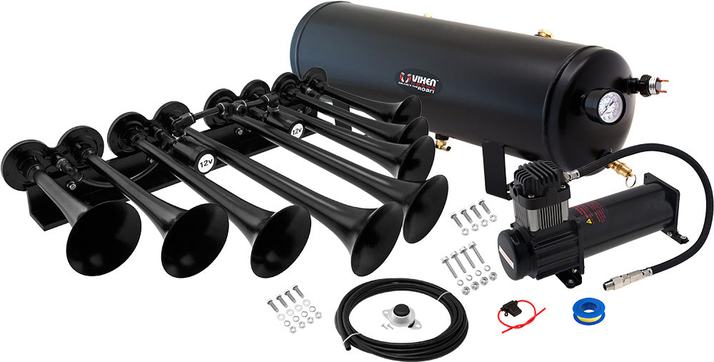 VIXEN HORNS OCTOPOD™ VXO8330B/8124XB OCTO TRUMPET TRAIN AIR HORN BLACK WITH 3 GALLON TANK AND 200 PSI COMPRESSOR image 0
