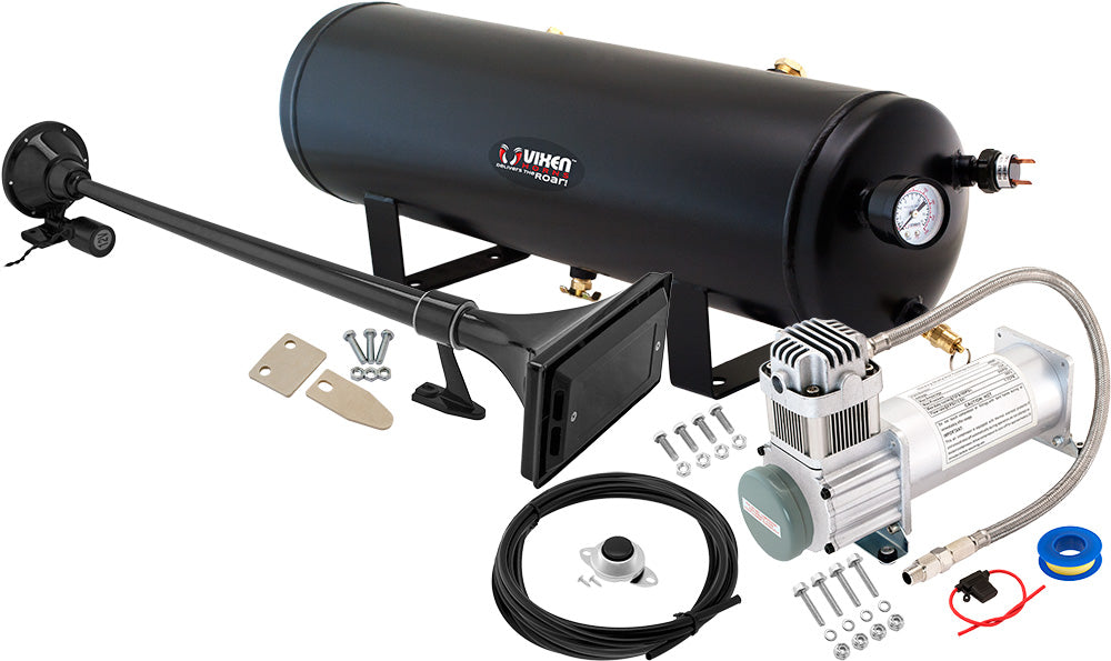 VIXEN HORNS VXO8330/1167B SINGLE TRUMPET TRAIN AIR HORN BLACK WITH 3 GALLON TANK AND 200 PSI COMPRESSOR image 0