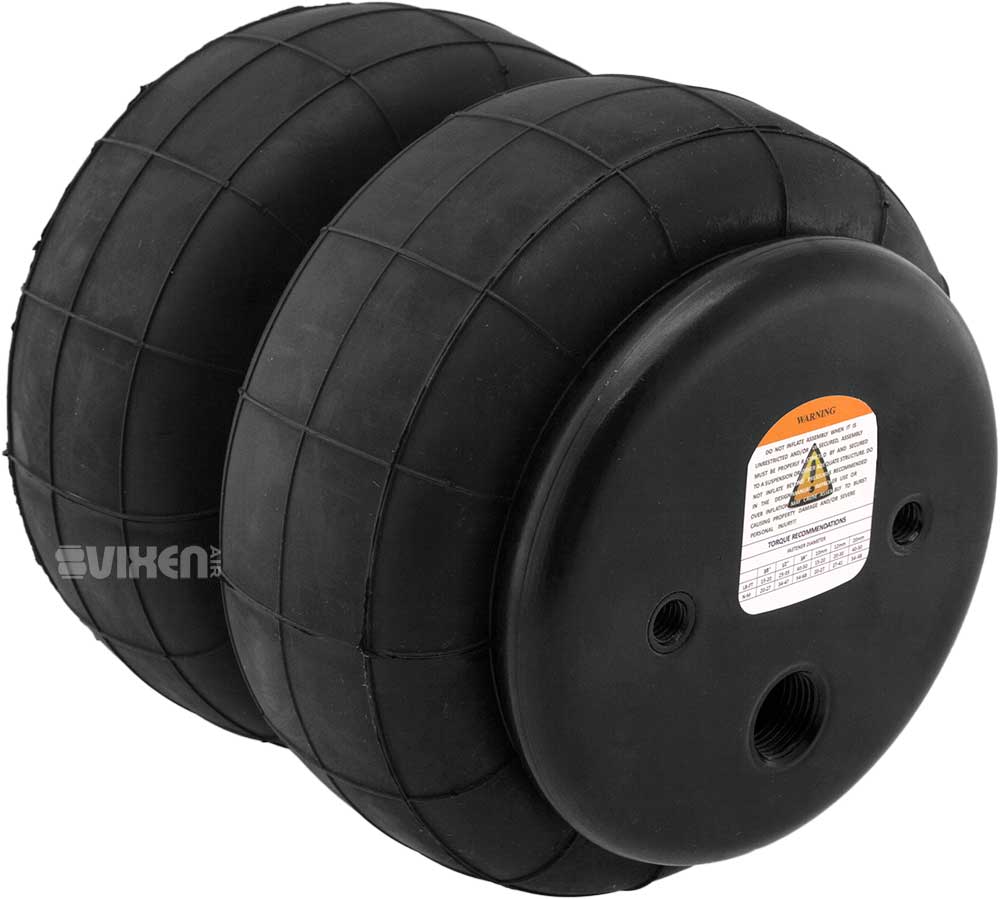 VIXEN AIR VXD2614S 1/2" NPT SINGLE AIR PORT SUSPENSION AIR SPRING/AIR BAG DUAL PACK WITH FITTINGS, SCHRADER VALVES AND 20FT HOSE image 1