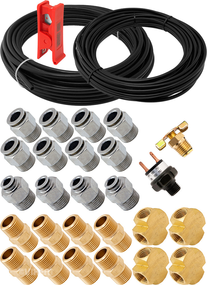 VIXEN AIR VXK3802H SET OF FITTINGS FOR EIGHT 3/8" NPT AIR VALVES WITH 50 FEET 3/8" AND 1/4" OD AIR LINES, PRESSURE SWITCH INCLUDED image 0