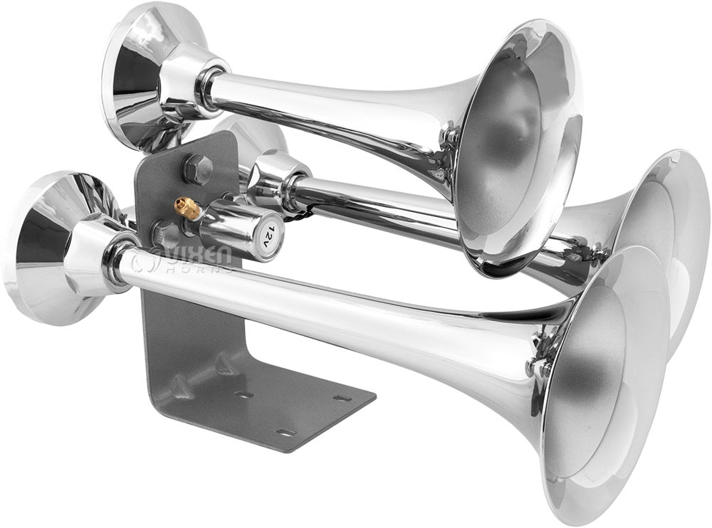 VIXEN HORNS VXO8350/3318C TRIPLE TRUMPET TRAIN AIR HORN CHROME PLATED WITH 5 GALLON TANK AND 200 PSI COMPRESSOR image 1