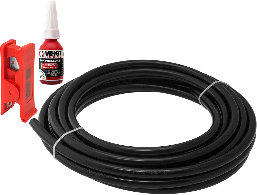 VIXEN AIR VXA12025K 1/2" OD NYLON/PLASTIC HOSE (25 FT) WITH THREAD SEALANT AND HOSE CUTTER image 0