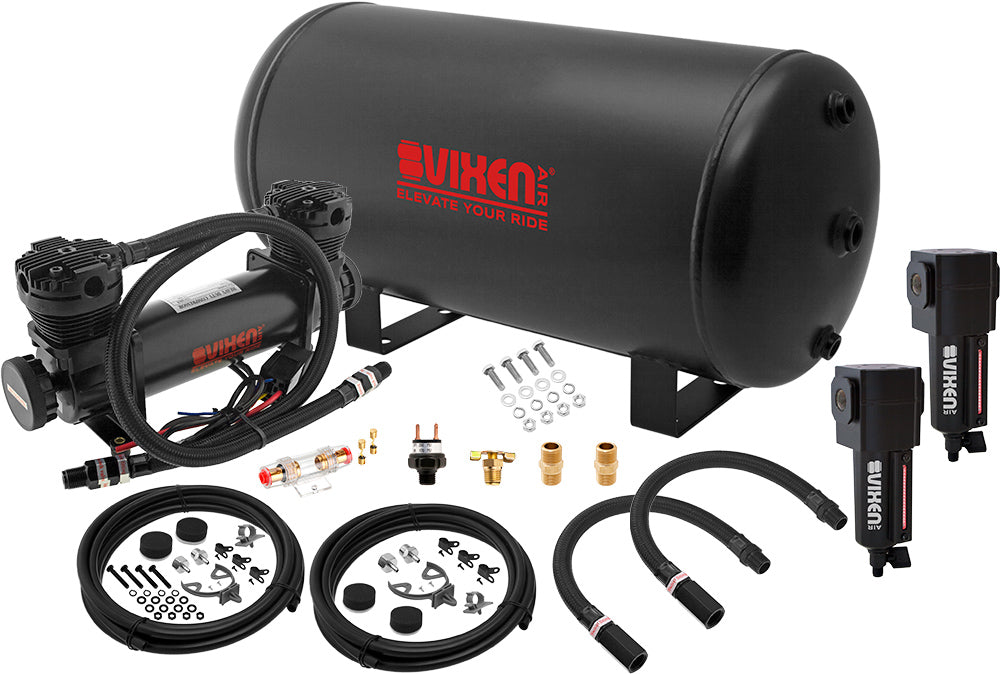 VIXEN AIR VXO8863DBF 6 GALLON STEEL AIR TANK WITH DUAL CYLINDER 300 PSI AIR COMPRESSOR ONBOARD AIR SYSTEM image 0