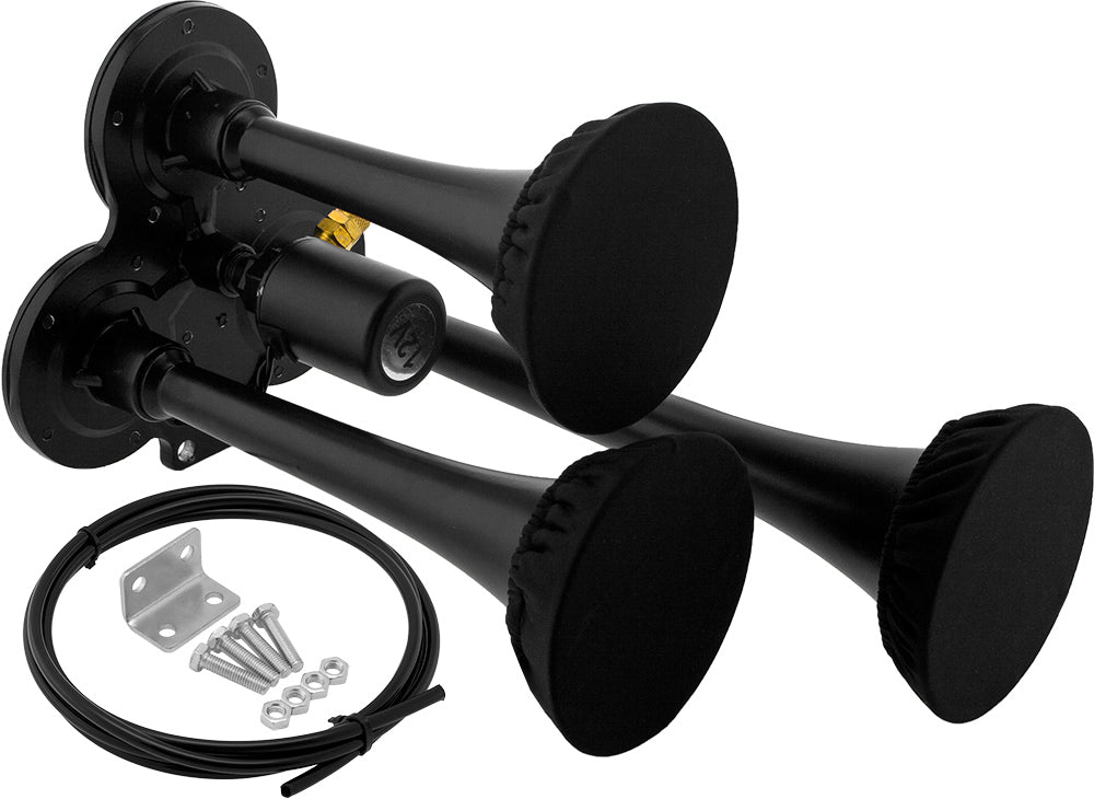 VIXEN HORNS VXH3311B/P TRIPLE TRUMPET TRAIN AIR HORN WITH COVERS BLACK image 0