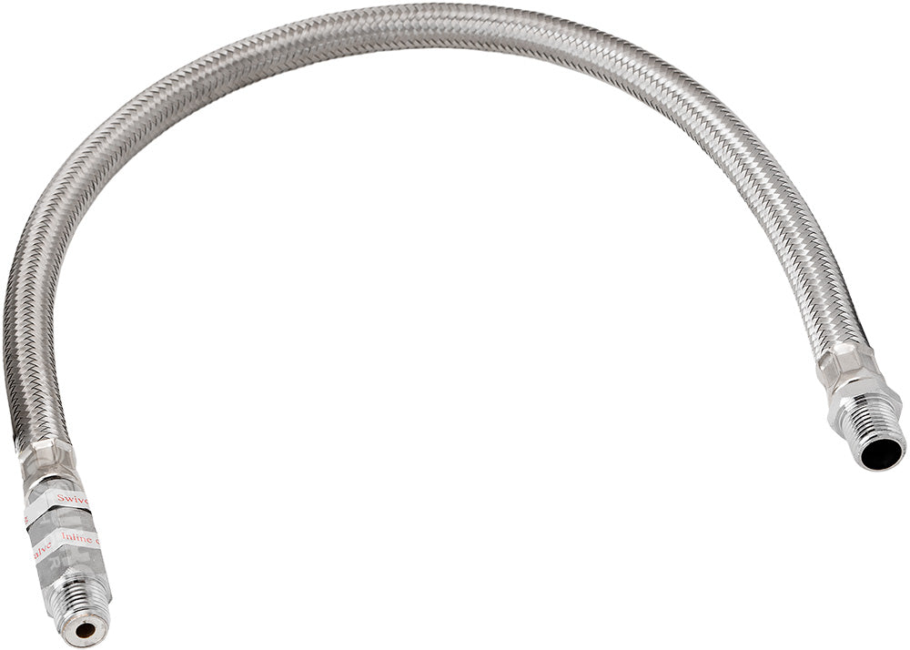 VIXEN HORNS VXA7333 STAINLESS STEEL BRAIDED LEADER HOSE WITH CHECK VALVE 1/4" TO 1/4" MALE NPT 20" CHROME COLOR image 0