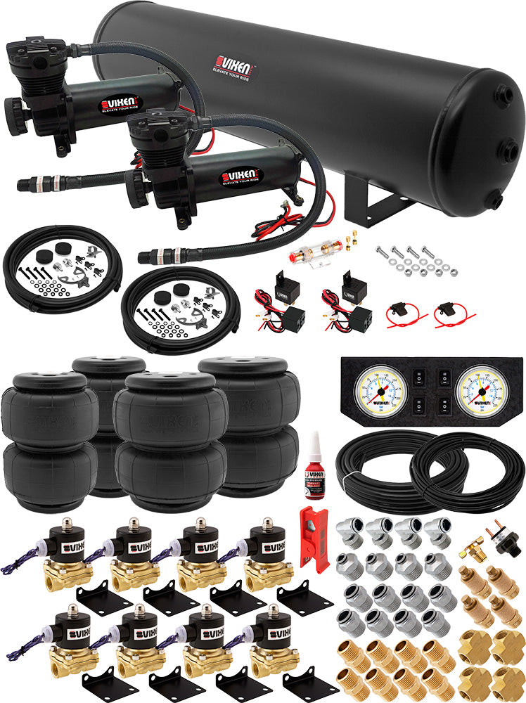 VIXEN AIR VXX1208PW/4852DB AIR SUSPENSION KIT FOR TRUCK/CAR BAG/AIR RIDE/SPRING. ON BOARD SYSTEM, DUAL 200PSI COMPRESSOR, 5 GALLON TANK image 0