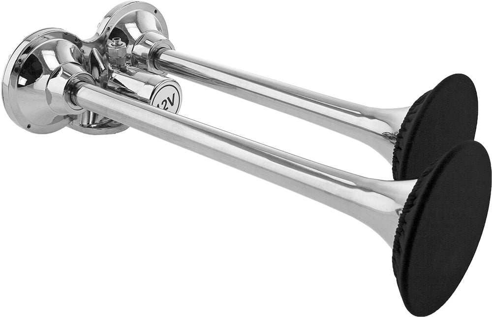 VIXEN HORNS VXH2140SS/P DUAL TRUMPET STAINLESS STEEL TRAIN AIR HORN WITH COVERS CHROME COLOR image 1