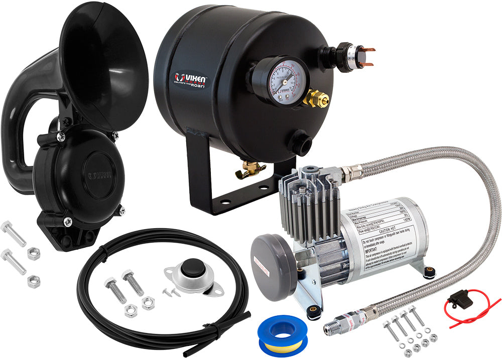 VIXEN HORNS VXO8805/1101 SINGLE TRUMPET SNAIL AIR HORN BLACK WITH 0.5 GALLON TANK AND 150 PSI COMPRESSOR image 0