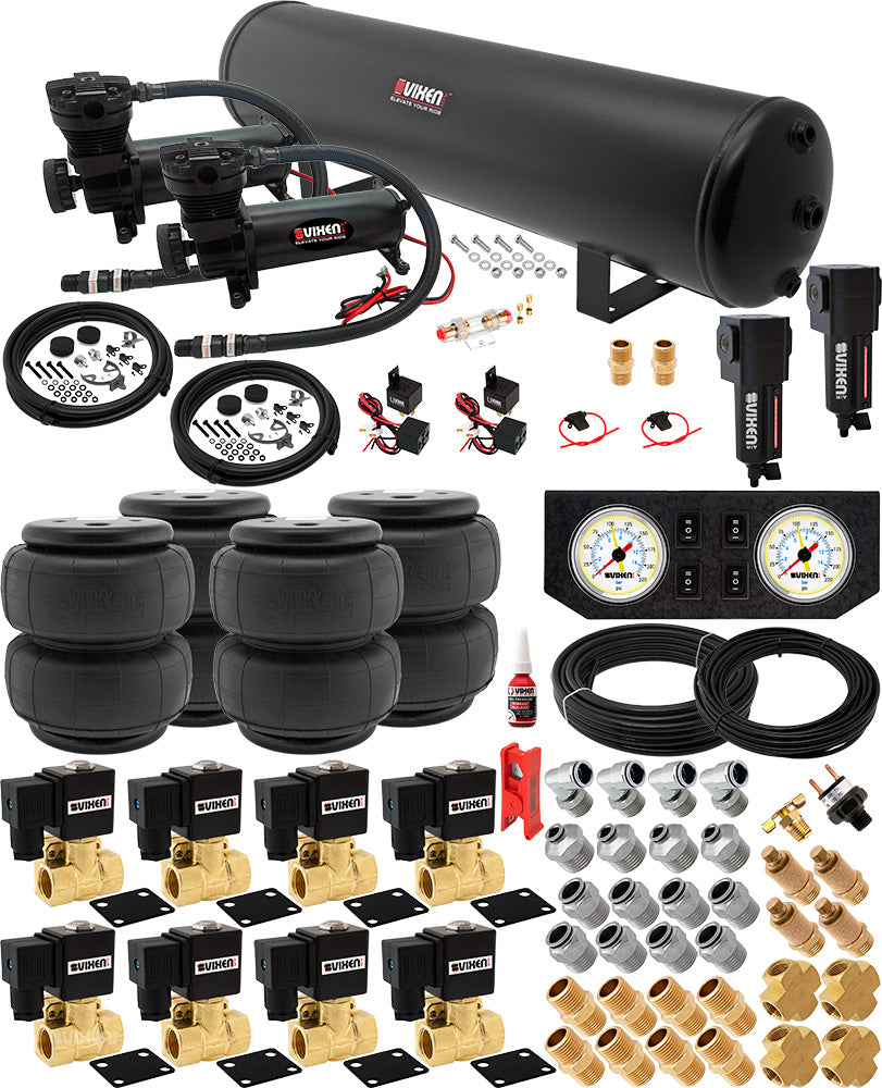 VIXEN AIR VXX1209FW/4852DBF AIR SUSPENSION KIT FOR TRUCK/CAR BAG/AIR RIDE/SPRING. ON BOARD SYSTEM, DUAL 200PSI COMPRESSOR, 5 GALLON TANK image 0